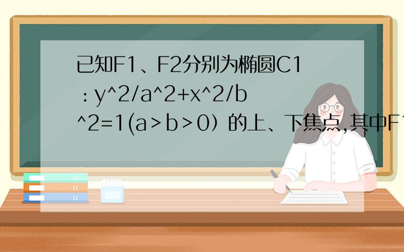 已知F1、F2分别为椭圆C1：y^2/a^2+x^2/b^2=1(a＞b＞0）的上、下焦点,其中F1也是抛物线C2：x^2=4y的焦点,点M是C1与C2在第二象限的交点,且｜MF1｜=5/3.（1）求椭圆C1的方程