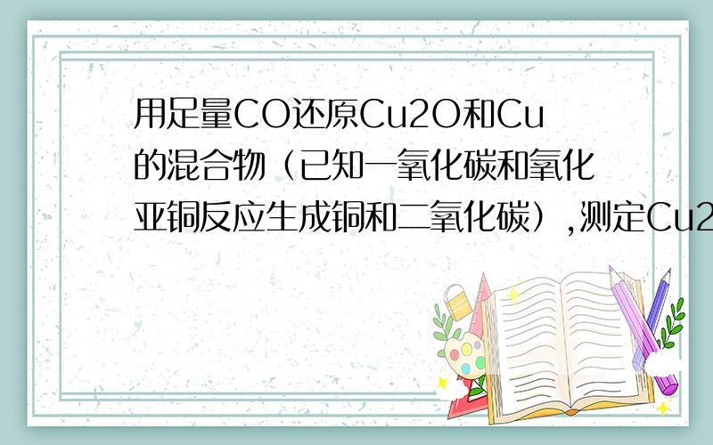 用足量CO还原Cu2O和Cu的混合物（已知一氧化碳和氧化亚铜反应生成铜和二氧化碳）,测定Cu2O在混合物中的质量分数.装置如下图.实验中可以测定的数据有：① 通入硬质玻璃管的CO的体积V ② Cu2O