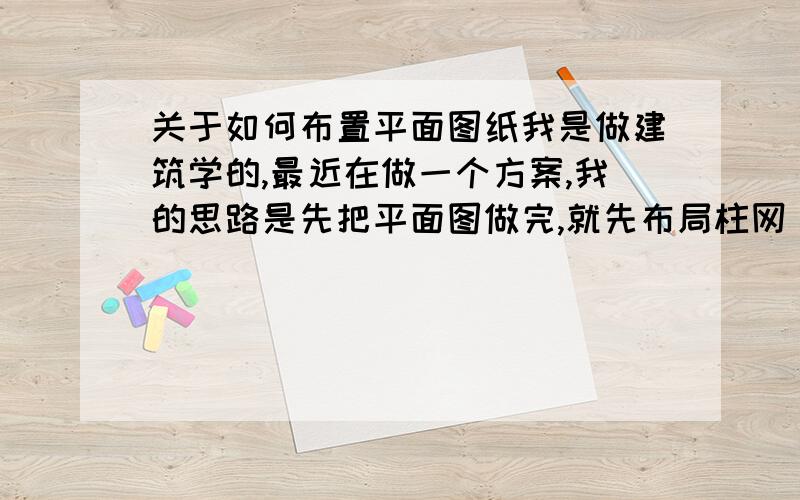 关于如何布置平面图纸我是做建筑学的,最近在做一个方案,我的思路是先把平面图做完,就先布局柱网（才次平面图是几部分构成的,需要拼,总体是个品字型,从总图上看出的）,可我怎么也布局