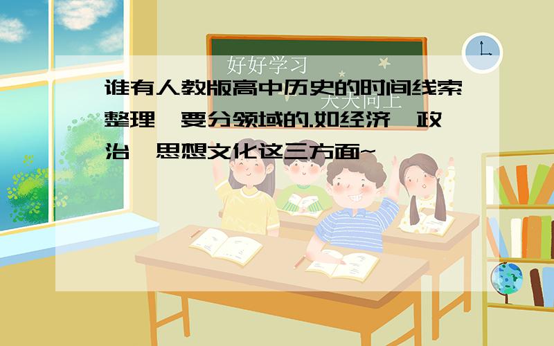 谁有人教版高中历史的时间线索整理,要分领域的.如经济、政治、思想文化这三方面~