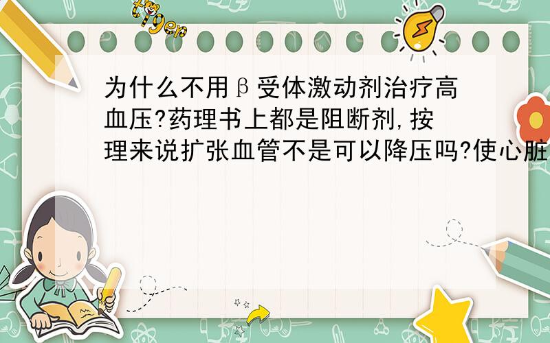 为什么不用β受体激动剂治疗高血压?药理书上都是阻断剂,按理来说扩张血管不是可以降压吗?使心脏激动,增加心排出量?还是什么严重的不良反应使得不用β受体激动剂?