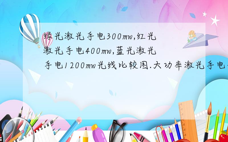 绿光激光手电300mw,红光激光手电400mw,蓝光激光手电1200mw光线比较图.大功率激光手电光线比较照片.