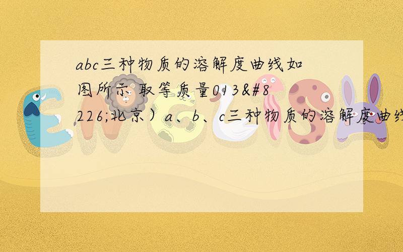 abc三种物质的溶解度曲线如图所示 取等质量013•北京）a、b、c三种物质的溶解度曲线如图所示．取等质量t2℃时的a、b、c三种物质的饱和溶液,分别蒸发等量水后恢复至t2℃．下列说法不正