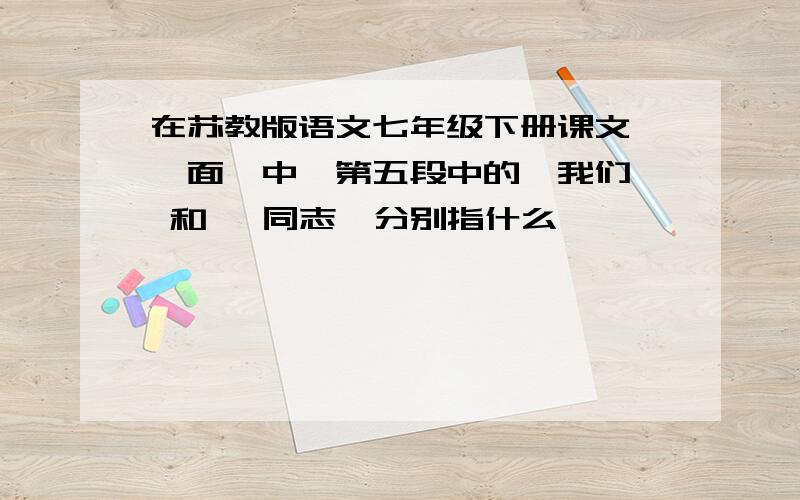 在苏教版语文七年级下册课文《一面》中,第五段中的`我们` 和 `同志`分别指什么