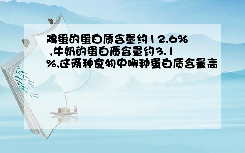 鸡蛋的蛋白质含量约12.6% ,牛奶的蛋白质含量约3.1%,这两种食物中哪种蛋白质含量高