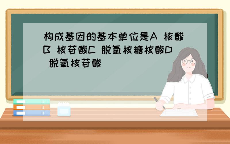 构成基因的基本单位是A 核酸B 核苷酸C 脱氧核糖核酸D 脱氧核苷酸