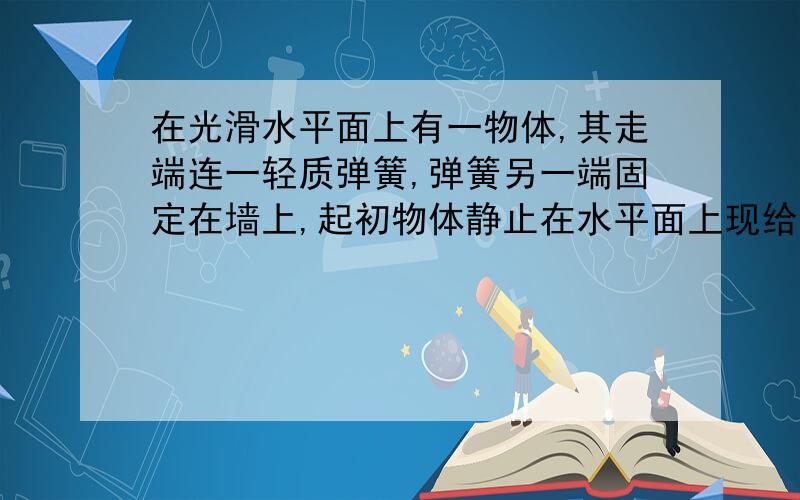 在光滑水平面上有一物体,其走端连一轻质弹簧,弹簧另一端固定在墙上,起初物体静止在水平面上现给物体施加一水平向左的恒力F,物体向左移的最大长度为L（1）求弹簧产生的最大弹力（2）