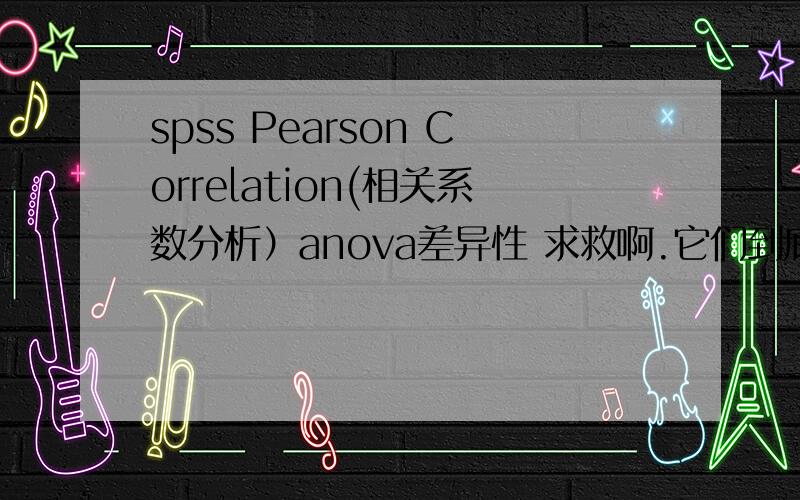 spss Pearson Correlation(相关系数分析）anova差异性 求救啊.它们到底是有相关性还是没有相关性啊~最后那个到底是显著还是不显著啊,看书看得要吐了都看不懂,求救啊