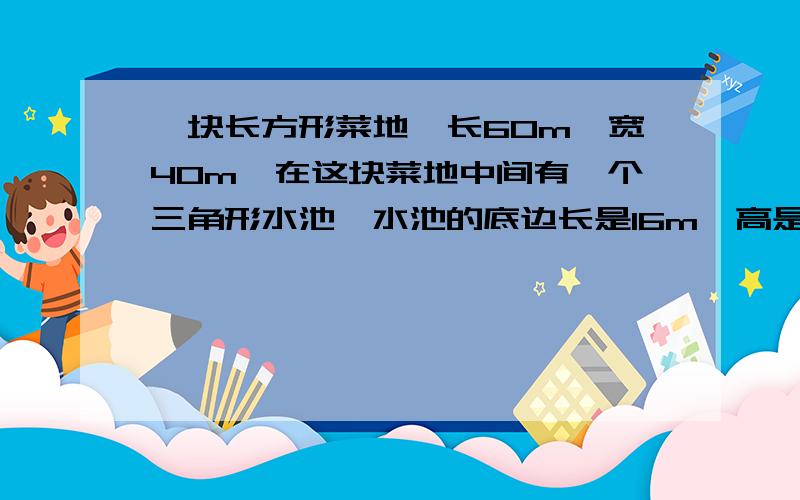 一块长方形菜地,长60m,宽40m,在这块菜地中间有一个三角形水池,水池的底边长是16m,高是20m问题：这块菜地可以耕种的面积有多大?