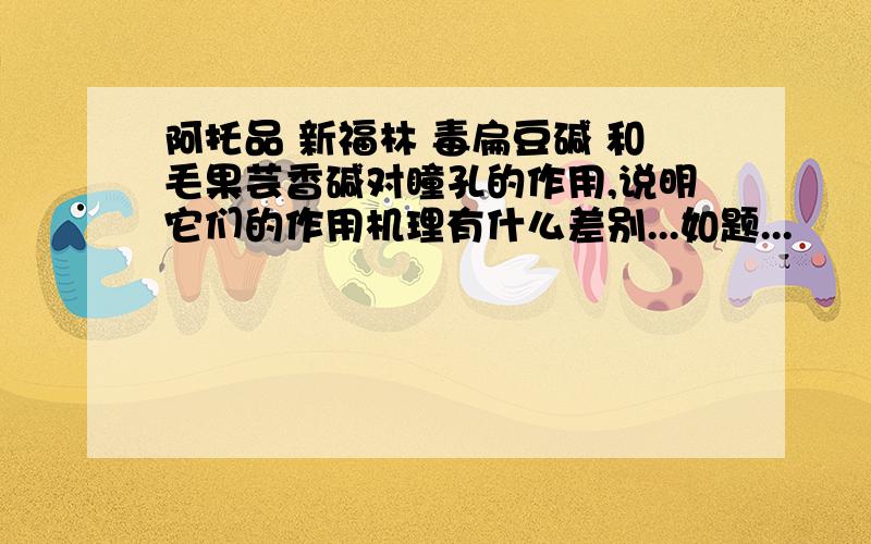 阿托品 新福林 毒扁豆碱 和毛果芸香碱对瞳孔的作用,说明它们的作用机理有什么差别...如题...