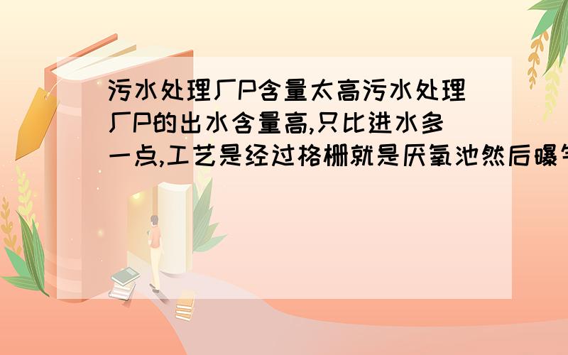 污水处理厂P含量太高污水处理厂P的出水含量高,只比进水多一点,工艺是经过格栅就是厌氧池然后曝气池,沉淀一下就排除了,不想加药剂的情况下,怎么改善?